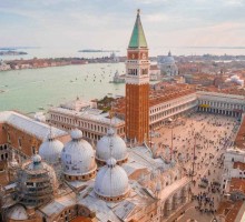 Amazing view of St. Mark's Basilica above the San Marco square in Venice, Italy