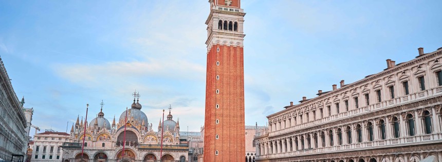 St. Mark's Square with Campanile at Sunset in Venice in Italy